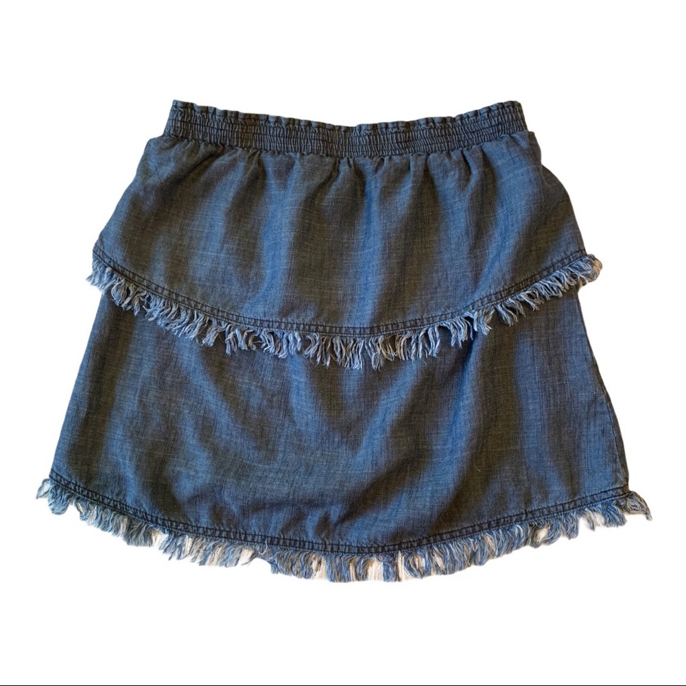 Trina Turk Mini Denim Skirt with Fringe, size S